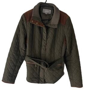 Johnston & Murphy Women's Size Large Army‎ Green Quilted Belted Coat